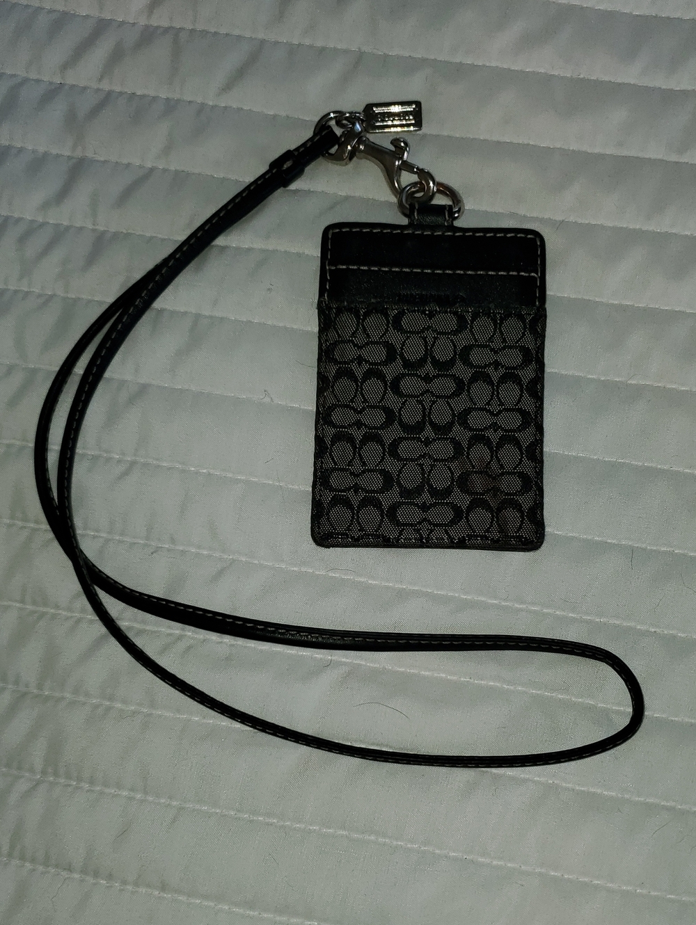 Coach Black Signature ID Card Holder Lanyard